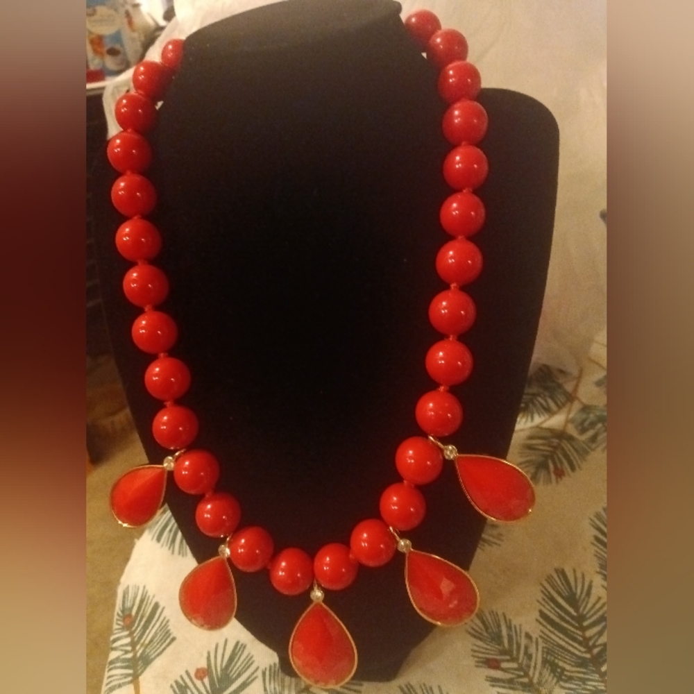 Kate Spade Gold Tone TRUE COLORS CZ & Red Stone Beads